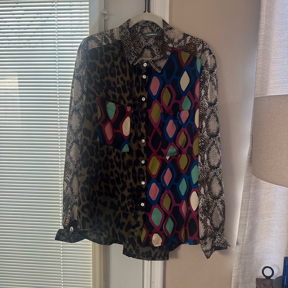 Alembika Multicolor Patterned Sheer Blouse size 3 women